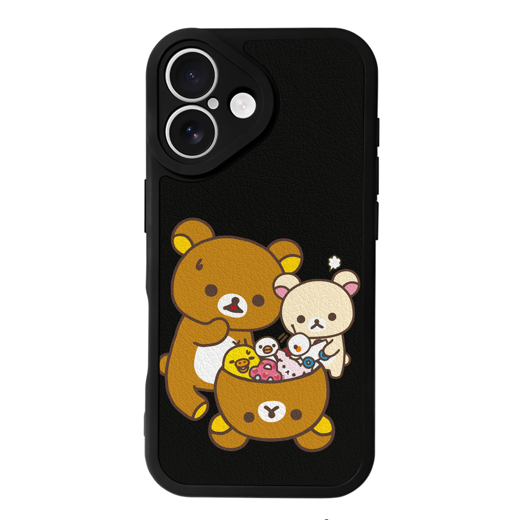 （画像用） リラックマ リラックマ キイロイトリ Rilakkuma Korilakkuma Kiiroitori 【iPhone 16シリーズ対応】シリコンスマホケース（レザー調） 材質：シリコン